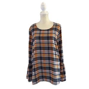 Velvet Heart Fall Plaid bell sleeve flannel top size medium
